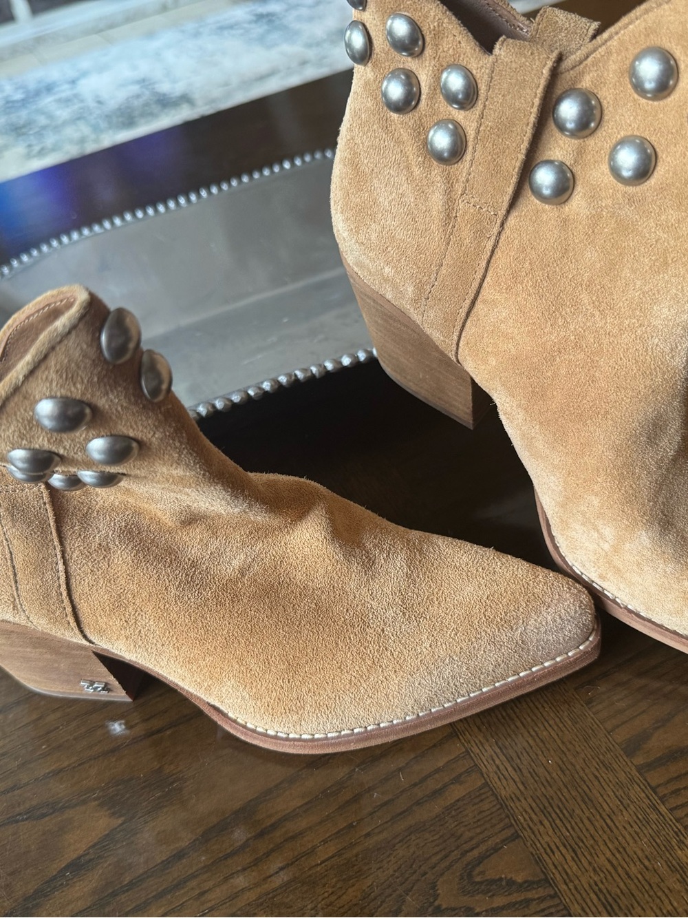 Sam Edelman Tan Suede Studded Ankle Boots